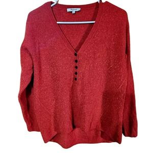 MADEWELL Ribbed Lyle Henley Sweater Red Pullover Merino Wool Buttons X-Small